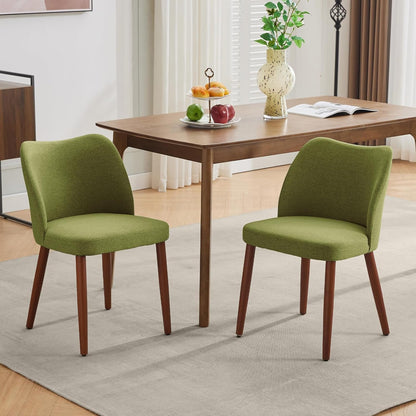 GarveeHome Linen Dining Chairs Set of 4 Upholstered Fabric Dining Chair with Wood Legs, Wing Backrest, Wooden Kitchen Chairs with Thick Cushions, Leveling Feet for Dining Room, Living Room