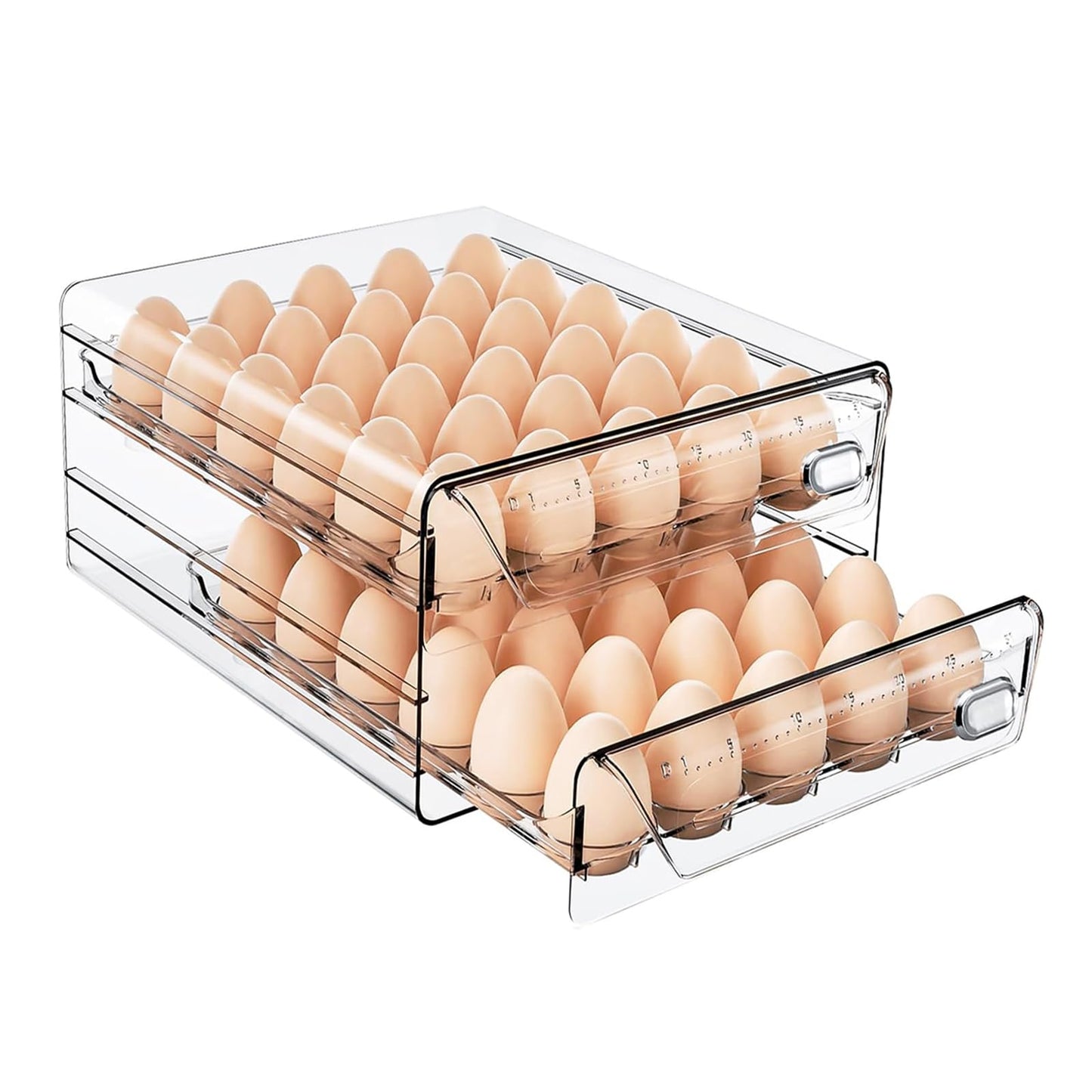 HIYOHIYO Clear 60 Egg Holder for Fridge, High Capacity Egg Container for Refrigerator, Stackable Egg Storage Trays for Countertop, Eggs Organizer for Refrigerator (2 Layer, 11.6"x 10.2"x 5.1")