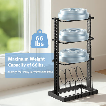 LAMU Pots and Pans Organizer for under Cabinet, Heavy-Duty Pot Pan Organizers inside Cabinet for Cast Iron Pan, 25.2" Adjustable Height for Pot Lid Holder Accommodates 9 Cookware, Black