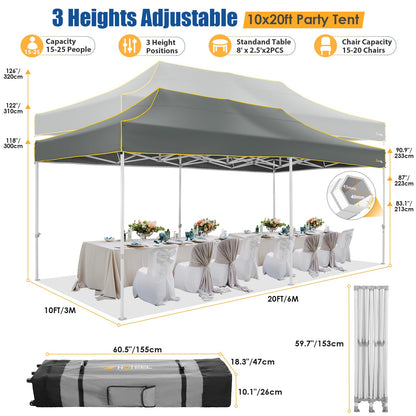 HOTEEL 10x20 Heavy Duty Pop up Canopy Tent with 6 Sidewalls, Easy Setup Outdoor Commercial Instant Gazebo for Parties Wedding Event, with Roller Bag & Sand Bags, Gray(Hexagonal Frame)
