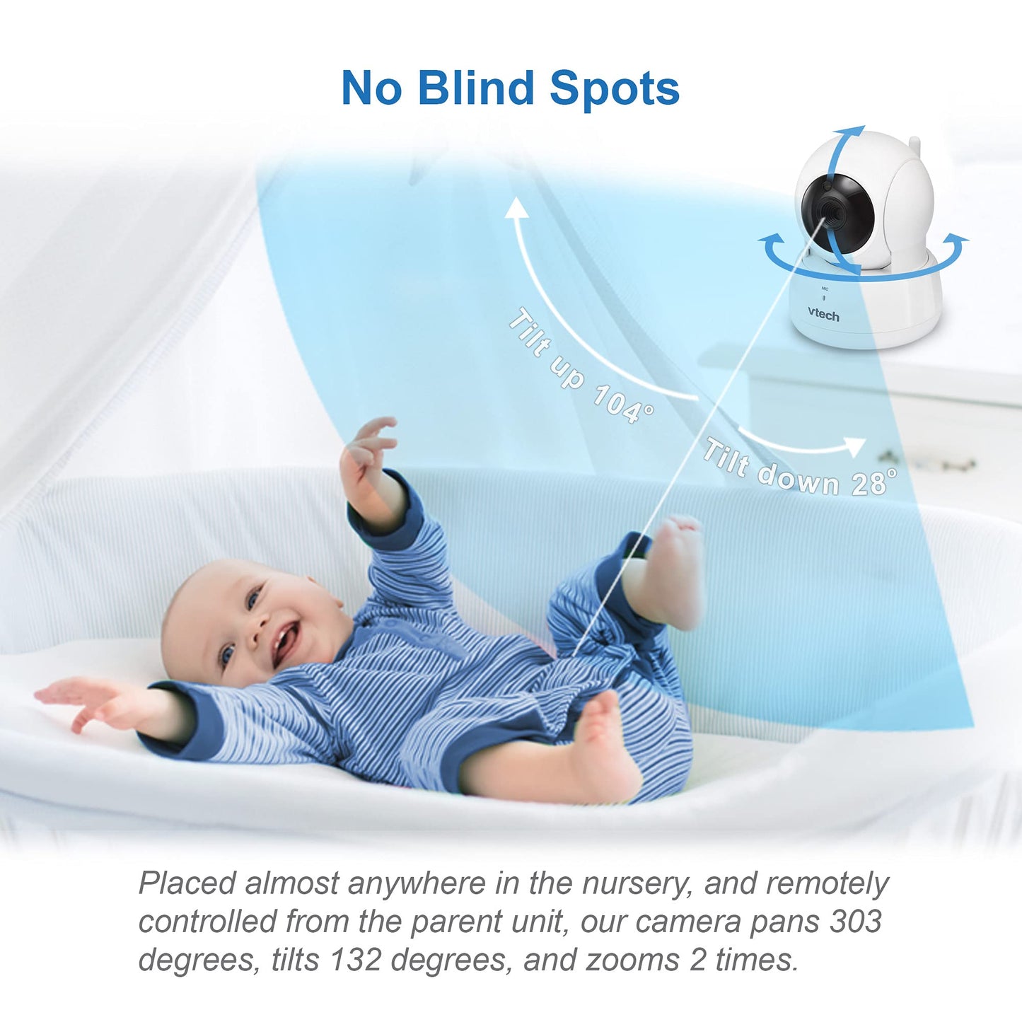 VTech VM923 Baby Monitor, 2.8” Screen, Pan-Tilt-Zoom, 1000ft Long Range, Night Vision, 2-Way Audio, Temperature Sensor, Lullabies, Secure Transmission No WiFi