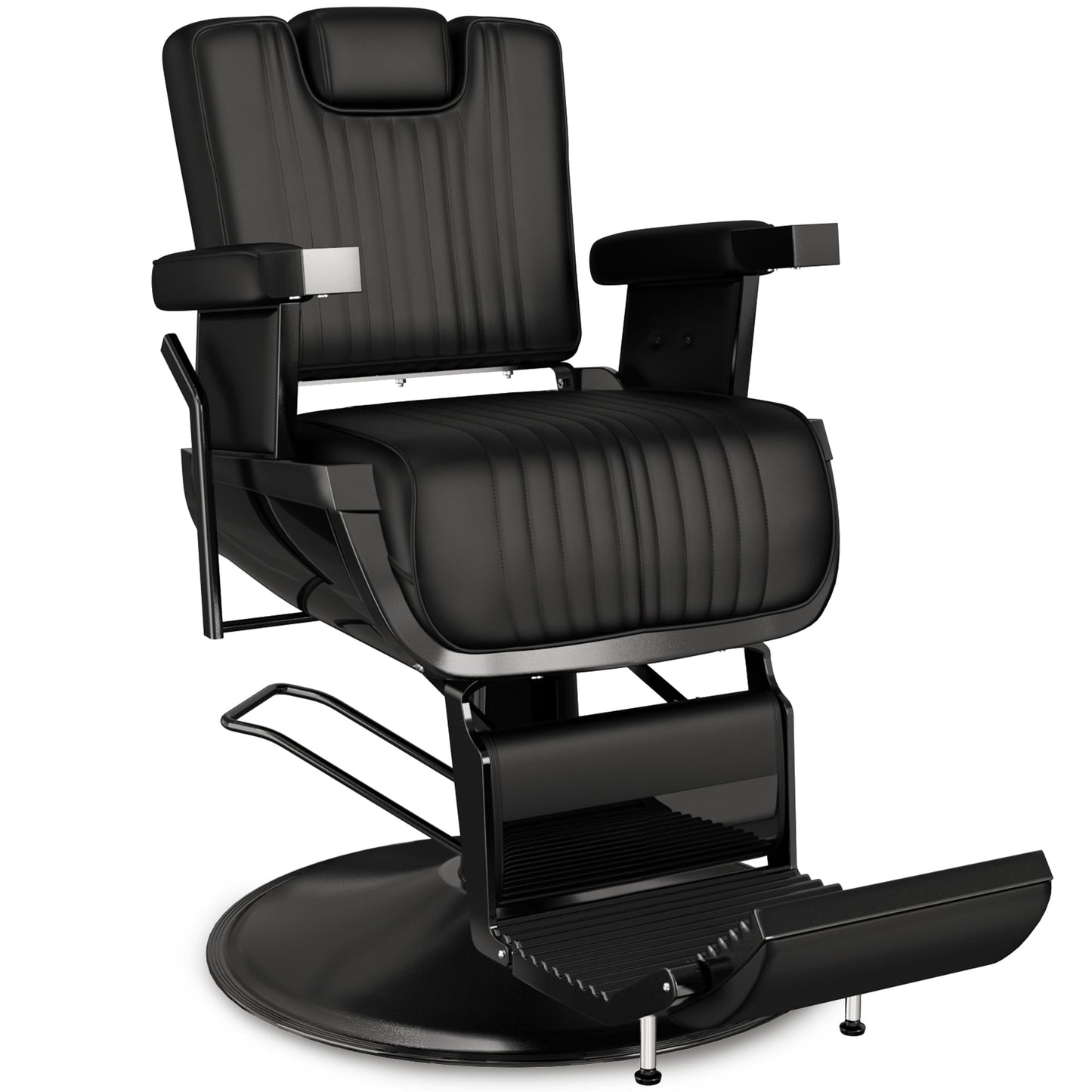 Baasha Vintage Black Reclining Barber Chair, Professional Salon Seat with Thick Padded Cushion and Removable Headrest, Ideal for Braiding and Styling Services
