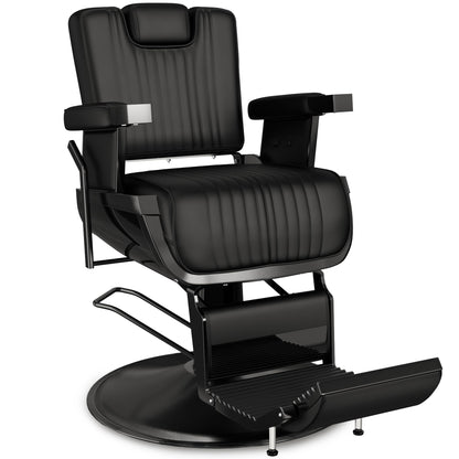Baasha Vintage Black Reclining Barber Chair, Professional Salon Seat with Thick Padded Cushion and Removable Headrest, Ideal for Braiding and Styling Services