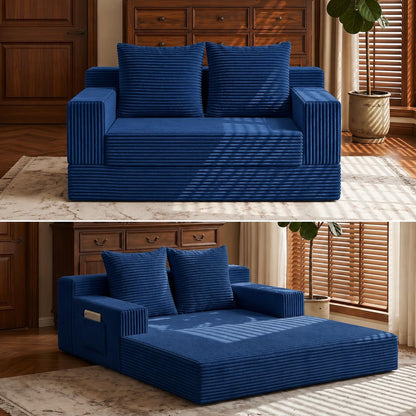 Winzoo Boneless Loveseat Couch Folding Sofa Bed, Foldable Floor Futon Sleeper Couch Bed - Convertible Sofa Bed, Corduroy Pull Out Sofa Bed with 2 Pillows for Living Room & Bedroom