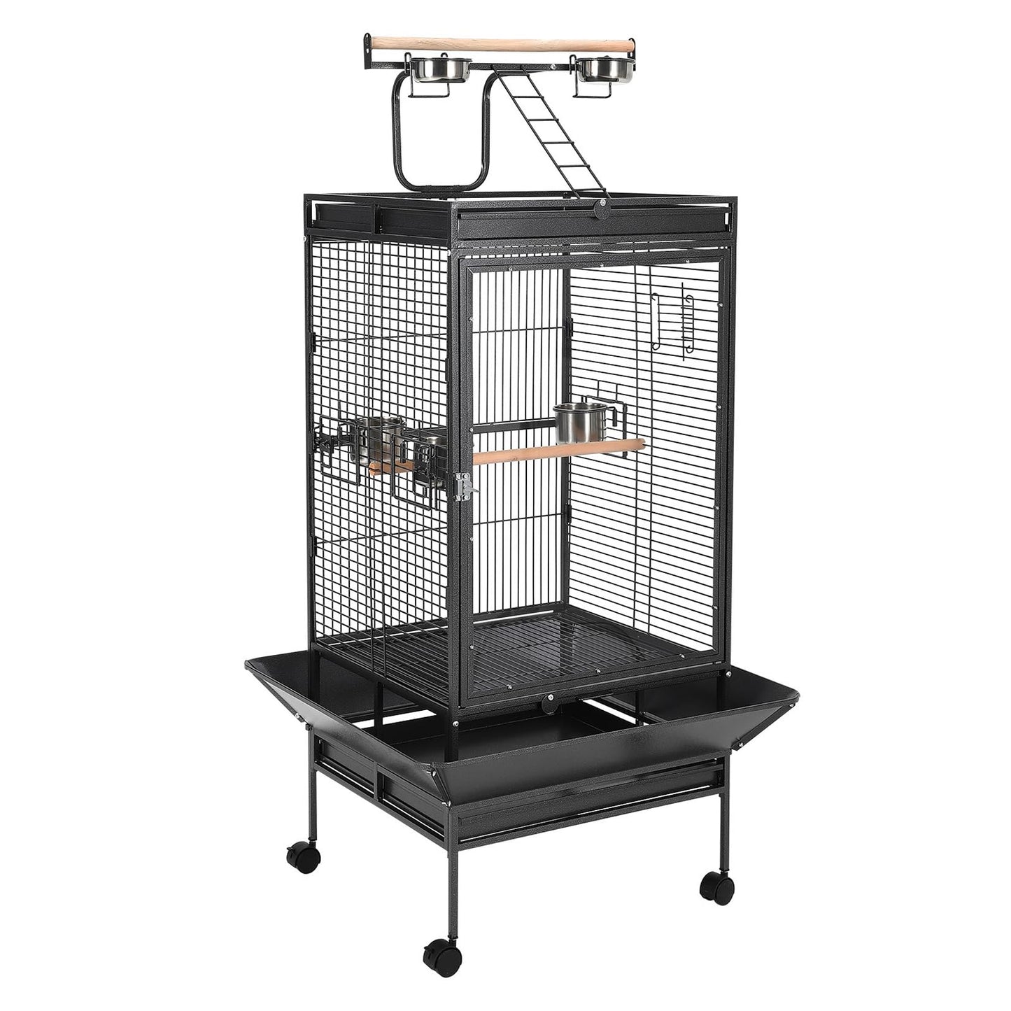 64.4" Tall Large Bird Cage, Metal Parrot Cage with Play Top, Rolling Stand & Bowls - Bird Aviary for Parrots, Conures, Cockatiels, Parakeets, Indoor Outdoor Aviary for Outside Porch Yard Garden