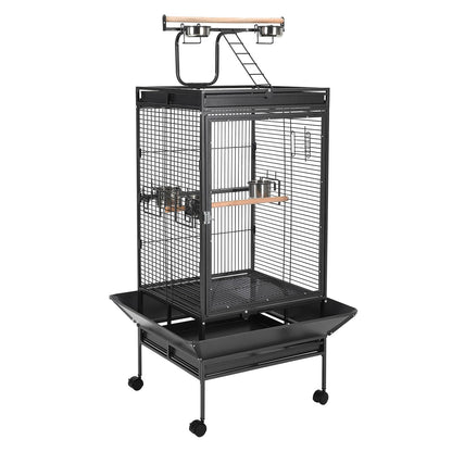 64.4" Tall Large Bird Cage, Metal Parrot Cage with Play Top, Rolling Stand & Bowls - Bird Aviary for Parrots, Conures, Cockatiels, Parakeets, Indoor Outdoor Aviary for Outside Porch Yard Garden