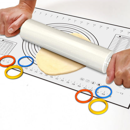 Mepple Marble Rolling Pin with Stainless Steel Handle for Baking,Fondant,Pizza,Cookie Crust,Pie,Cookies,Pastry, 18.5”(Includes handle) Marble Rolling Pin with 3 Multi-Color Thicknesses and Wood Stand