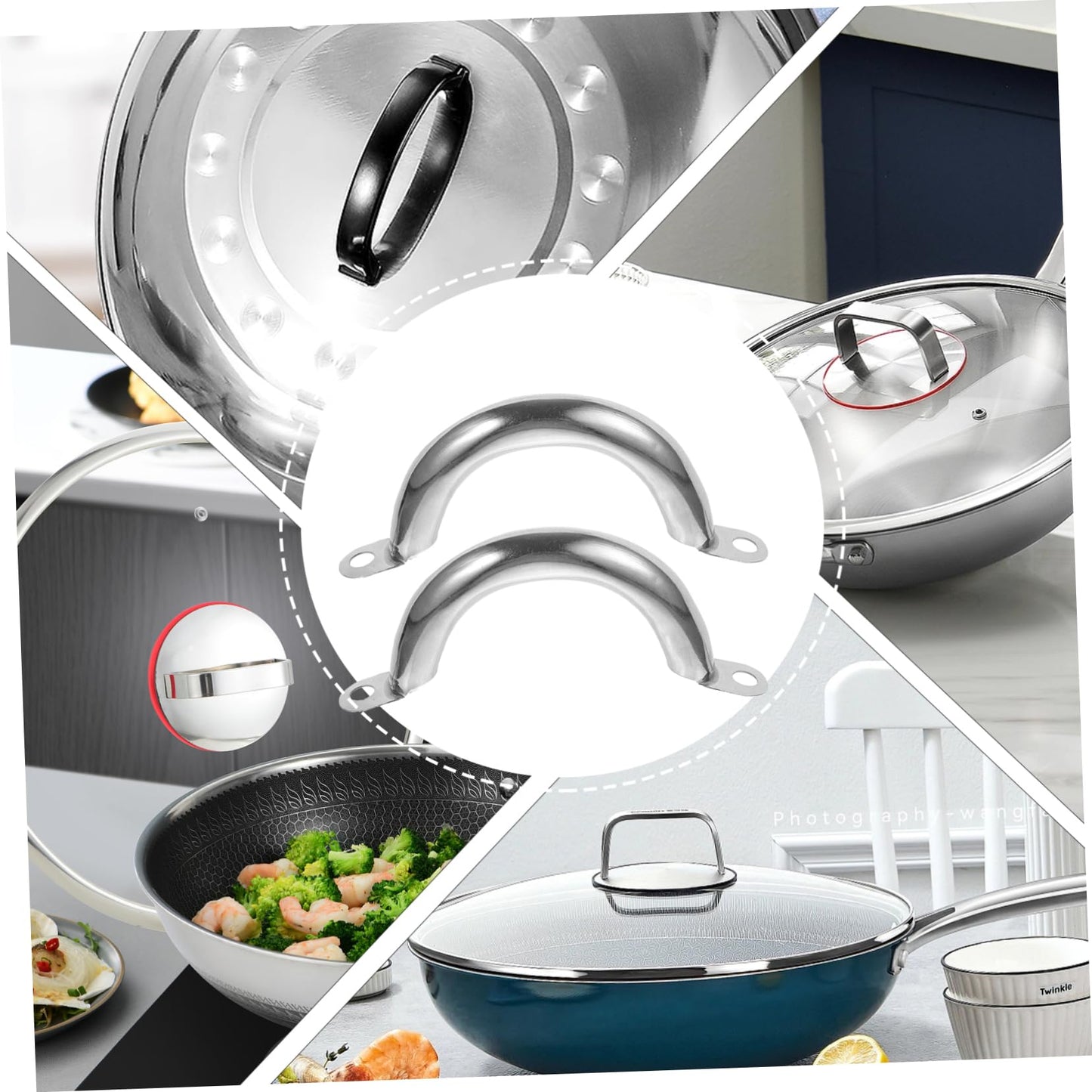FUNOMOCYA 6pcs Sturdy Stainless Steel Pan Lid Handle Replacement Wear-Resistant Kitchen Cookware Accessory Easy Installation Compact Design for Casserole and Steamer Pots
