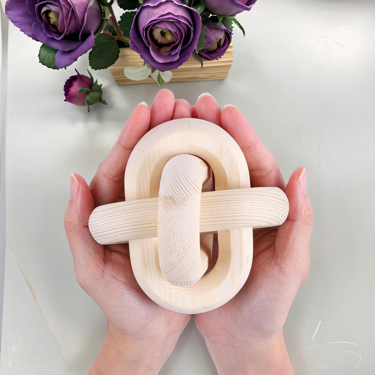 SHBLOMK 3 Link Hand Carved Wood Knot, Wood Chain Link Decor, Rustic Decorative Objects for Home, Living Room, Bedroom, Coffee Table, Modern Farmhouse Shelf Decor (Natural)