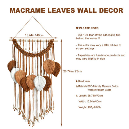 Artilady Macrame Wall Hanging -Handmade Leaf Wall Tapestry,Boho Decorations for Bedroom Living Room Bathroom,Earthy Room Decor Aesthetic,Wedding Birthday for Women Girls
