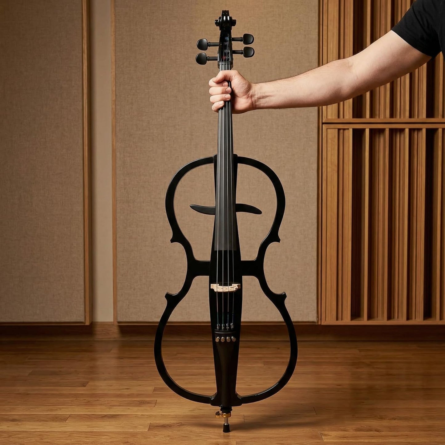 Verahaus Electric Cello 4/4 Full Size Ebony Fittings with Lightweight Cello Bag, Headphones, Bow, Bridge, Rosin, Cello for Beginners Adults(Metallic Black)