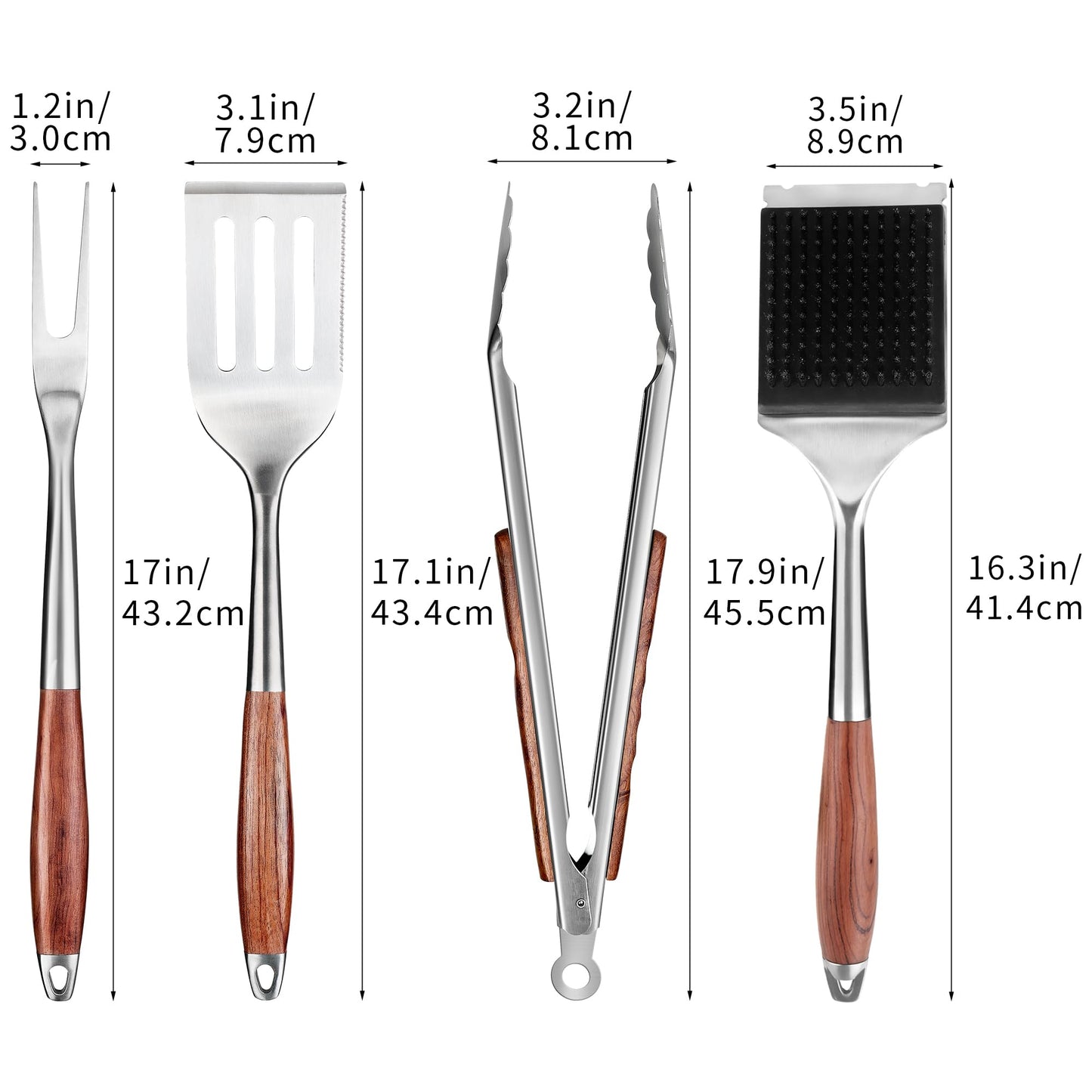 FJNATINH Heavy-Duty Grilling Accessories Rose Wooden BBQ Grilling Tools Set,Outdoor Grill Set with Spatula, Fork, Brush & Tongs,Essential Accessories for Barbecue & Grill. Ideal Gift for Men