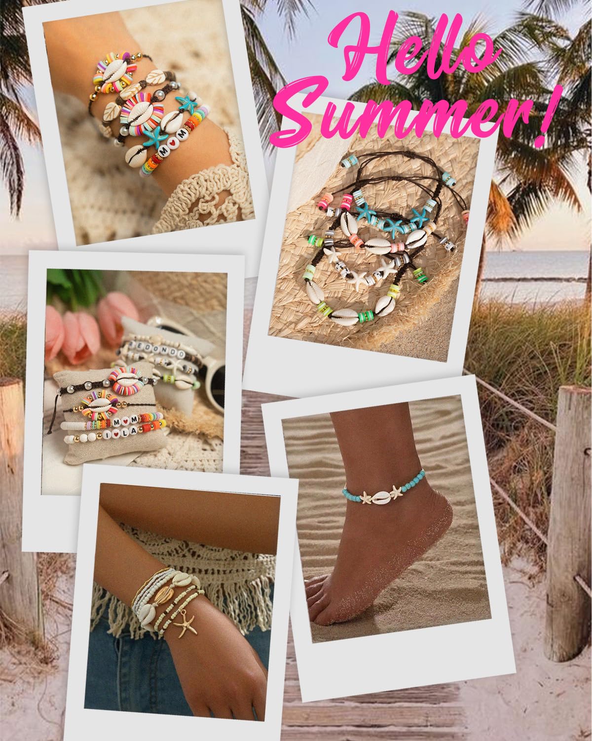 DoDoBeads Summer Bracelets Making Kit, Beach Bracelet Making Kit with Puka Shell Beads, Letter & Number Beads, Seashells, Spacers, Pearls, Jewelry Craft Set