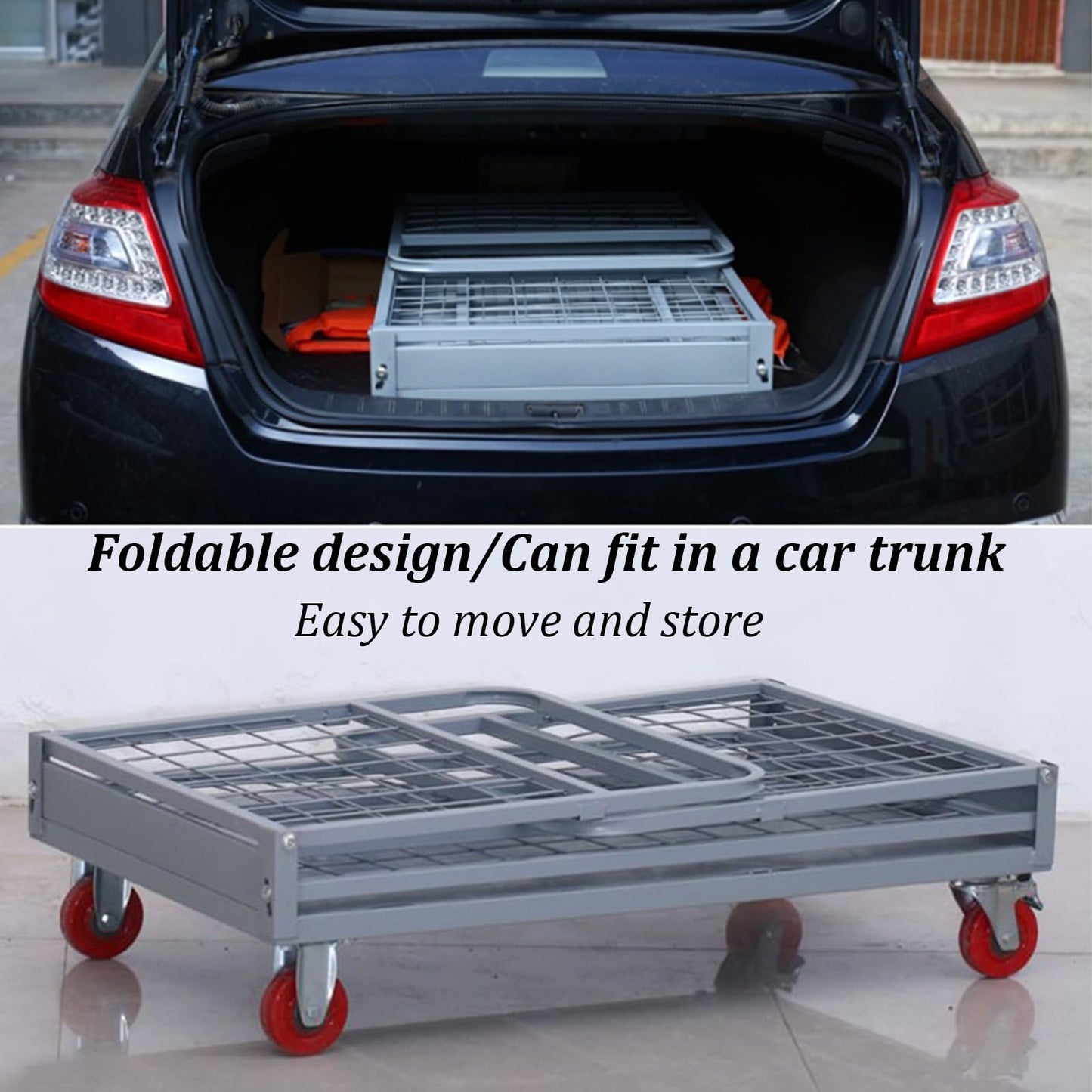 Heavy Duty Platform Truck Cart with Cage, Extra Large Foldable Push Cart, 2200LBS Capacity, for Warehouses Storage