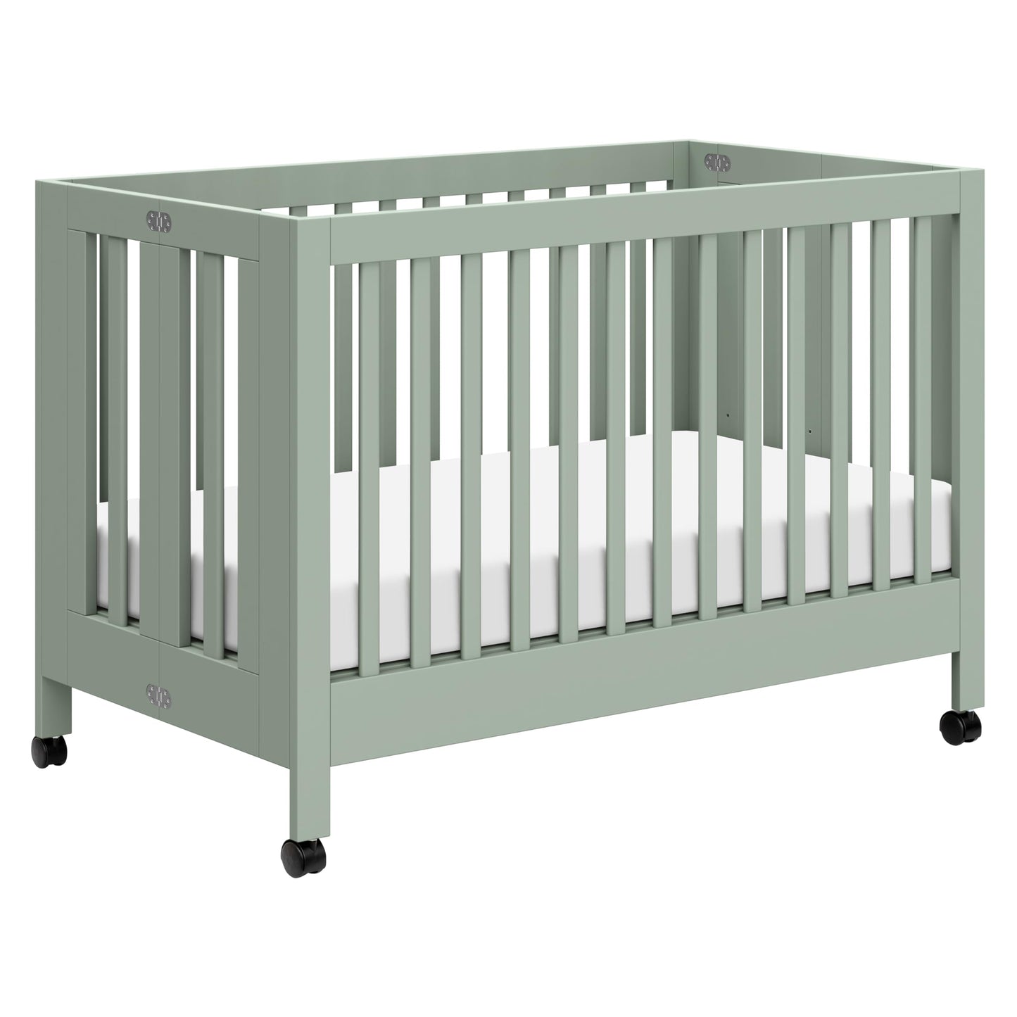 Babyletto Maki Full-Size 2-in-1 Portable Folding Crib with Toddler Bed Conversion Kit in Light Sage, Greenguard Gold Certified