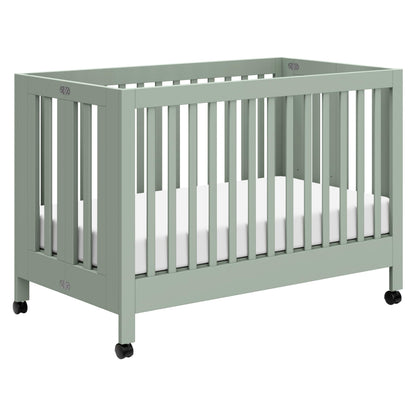 Babyletto Maki Full-Size 2-in-1 Portable Folding Crib with Toddler Bed Conversion Kit in Light Sage, Greenguard Gold Certified