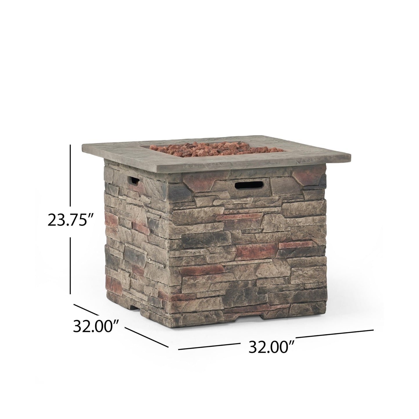 Hoonah Outdoor 40,000 BTU Lightweight Concrete Fire Pit Table, 32", Natural Stone / Grey