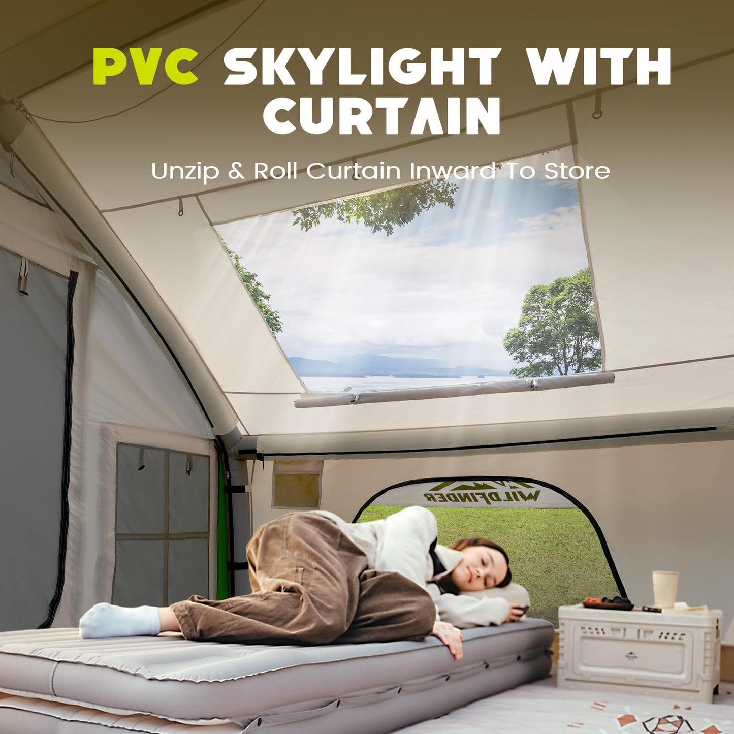 Inflatable Tent with Skylight & Awning, Quick Setup Blow Up Tents with Pump, Hot Tent with Stove Jack, Waterproof Oxford Inflatable House for Camping, Air Glamping Tents for Camping Adult 4-6 Person