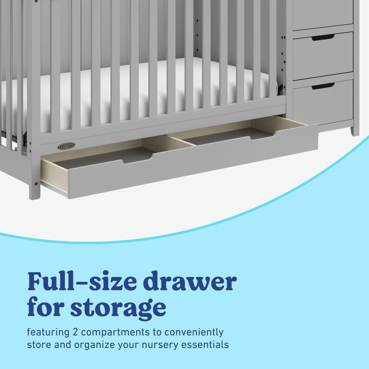 Graco Hadley 5-in-1 Convertible Crib & Changer – GREENGUARD Gold Certified, Fits Standard Crib Mattress, Converts to Toddler Bed and Full Bed, 4 Adjustable Mattress Heights (Pebble Gray)