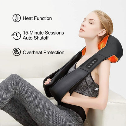 Medcursor Neck Massager, Portable Electric Shiatsu Back Massage Device with Heat, Deep Tissue 3D Kneading Pillow for Muscle Pain Relief (No Battery)