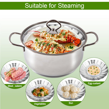 Vegetable Steamer Basket - 304 Stainless Steel Folding Steamer Basket for Cooking, Vegetables, Fish, Pasta, Eggs, Fit Various Size Pot (5.5 inches to 9 inches)