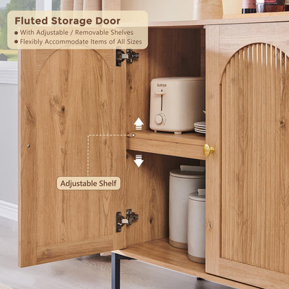 IFGET Modern Buffet Cabinet with Storage, 92.63" W Fluted Arched Sideboard Cabinet w/Adjustable Shelves, Wooden Modular Coffee Bar for Dining Room, Kitchen, Living Room, Entryway, Natural
