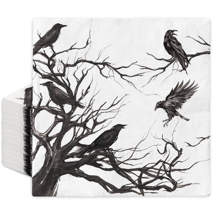 Generic 50Pcs Halloween Paper Napkins Disposable Silhouette Tree Crows Luncheon Napkins Black Dinner Hand Napkins for Party Supplies Table Decor, 6.5 x 6.5 inch