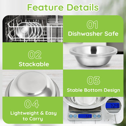 Offiper 304(18/8) Stainless Steel Mixing Bowls for Kitchen, 4 Pack 6.3" 13.67 fl.oz Metal Mixing Bowls Set Stackable for Baking Serving Cooking Food Prep Storage Dishwasher Safe Lightweight