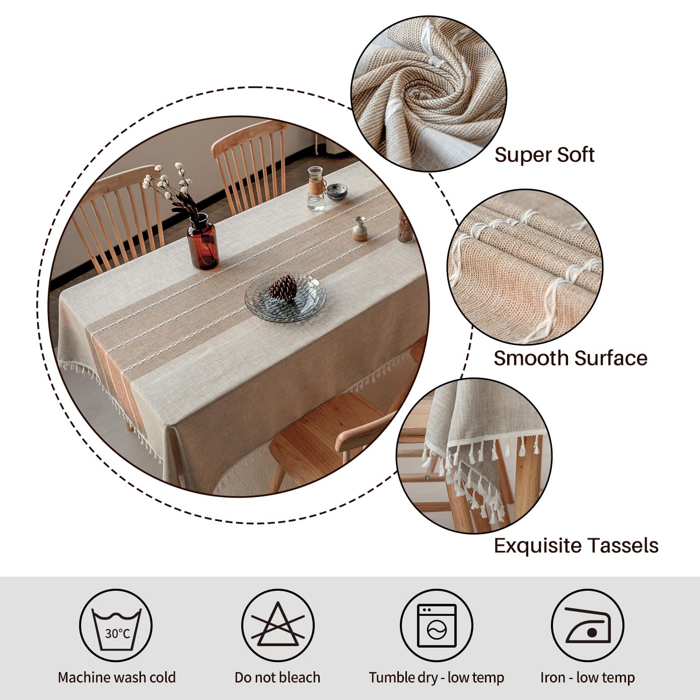 Warm Star Tablecloths,Cotton Linens Wrinkle Free Anti-Fading,Tabletop Decoration Washable Dust-Proof,Table Cover for Kitchen Dinning Party, Light Coffee, Rectangle/Oblong, 55''x86'',6-8 Seats