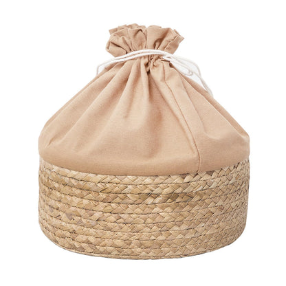 Water Hyacinth Handwoven Storage Basket with Drawstring Lid, 10.24x10.24x12.60in Natural Round Organizer for Nursery, Closet, Shelves & Kitchen