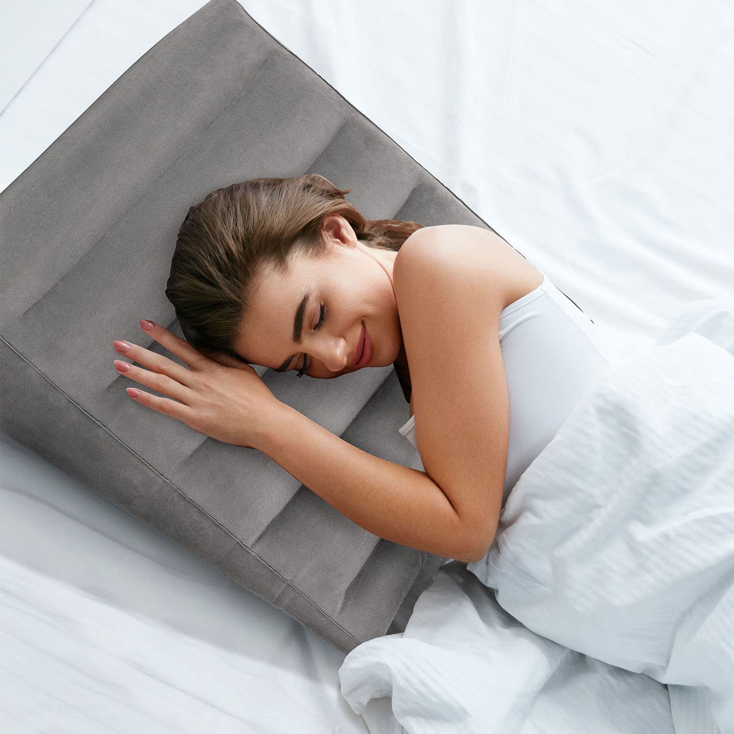 Inflatable Wedge Pillow for Sleeping, Portable Travel Wedge Pillow for Sitting in Bed, Inflatable Wedge Pillows for Travel, Blow Up Wedge Pillow Under Knee Pillow