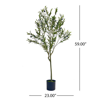 Artificial Olive Tree, Faux Potted Plant with Realistic Leaves and Olives, 59 Inch Tall, Indoor Decor