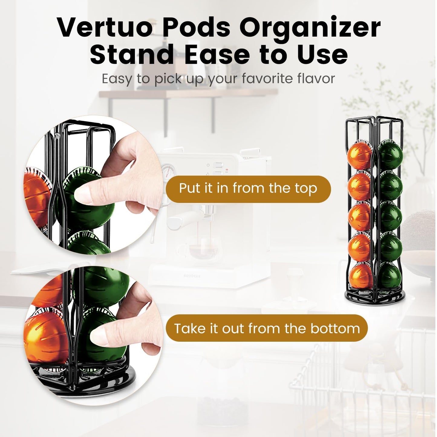 Coffee Pod Stand Holder for Nespresso Vertuoline 20 Pods, Coffee Bar Vertuo Pod Organizer Rack, 360° Rotating Coffee Capsule Holds Storage, 20 Pods Holder Spinner for Nespresso Vertuo Line (Black)