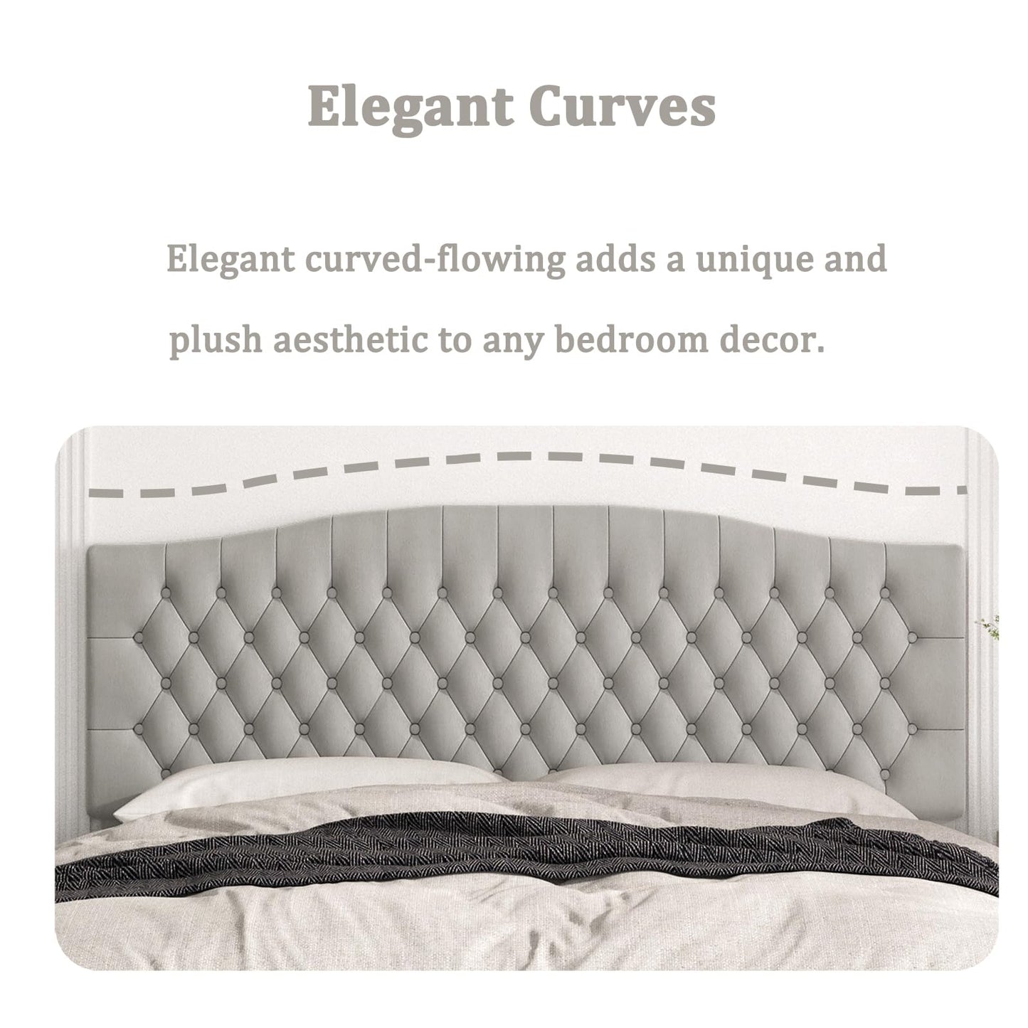Befurtori King Headboard Only, Upholstered Headboard for Adjustable Bed Velvet Tufted Cal King Size Wall Mounted Head Board with Solid Wood Legs Head Board, Silver Gray
