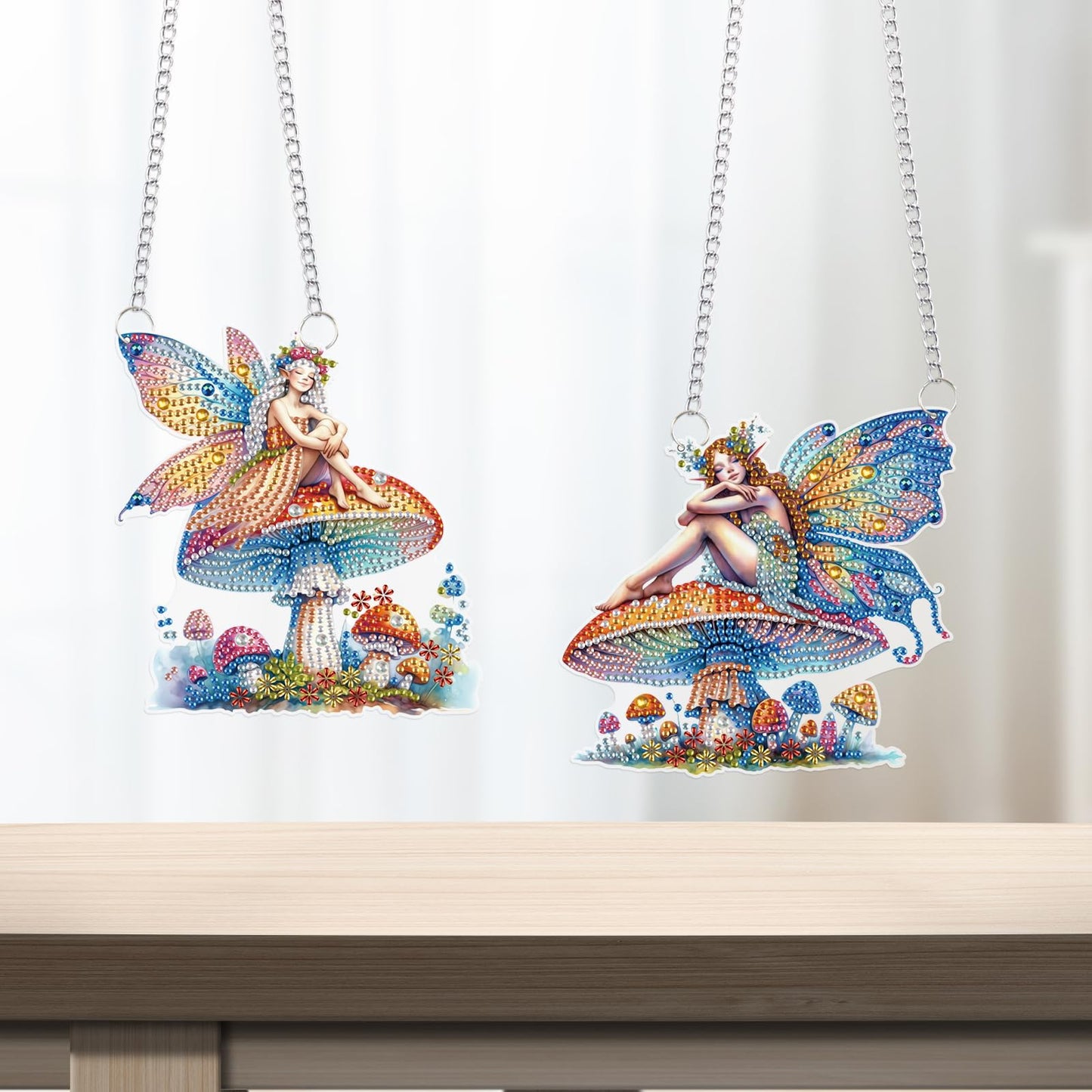 LazyFold 2PCS Diamond Art Hanging Pendant Kits for Adults, Mushroom Fairy DIY 5D Special Shape Diamond Art Painting Pendant Kits,Gem Art Suncatchers Painting Ornament for Home Garden Wall Decor Gift