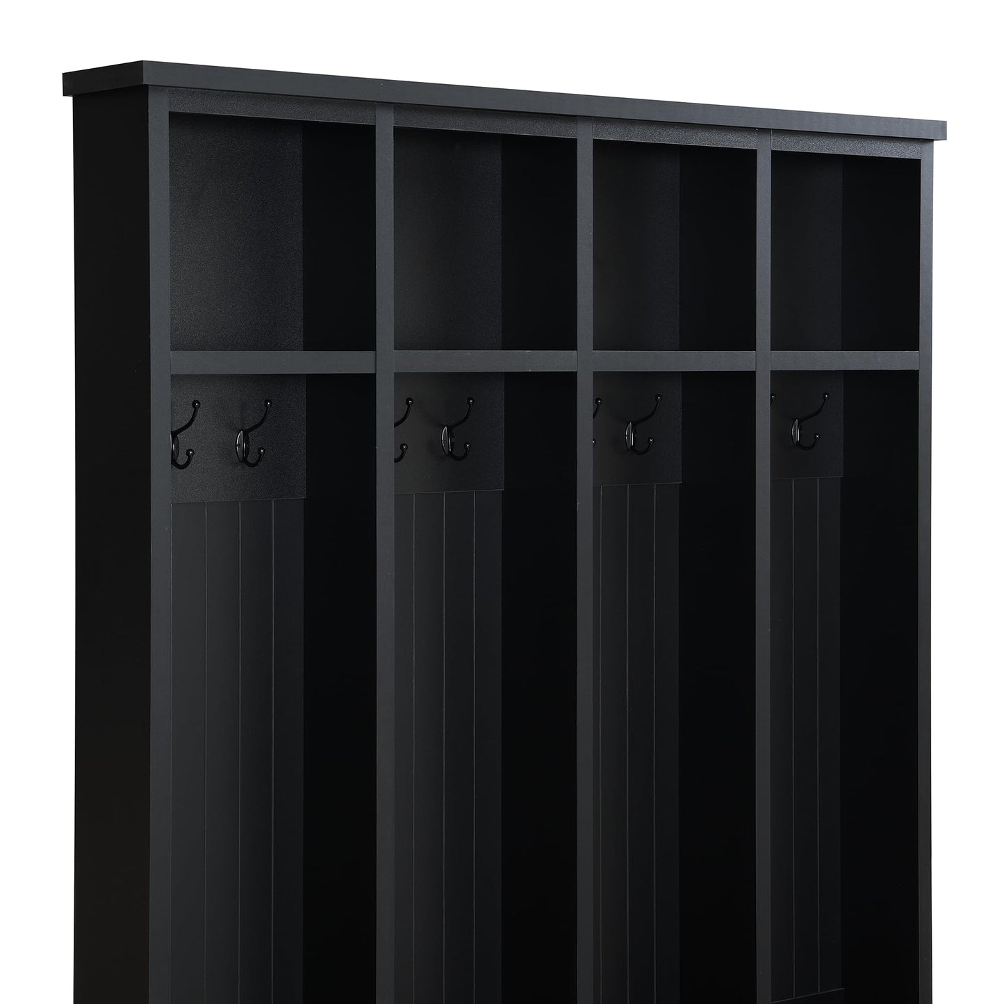 WZONICE98 76.7" Hall Tree with 8 Hooks, Farmhouse Entryway Bench with Shoe Storage Compartments, 3-in-1 Coat and Shoe Rack for Mudroom, Living Room, Black