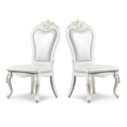 Furniture of America Adair Traditional Solid Wood Side Chairs Set of 2, Leatherette Upholstered Seating with Nailhead Trim and Cabriole Legs for Kitchen, Dining Room, White