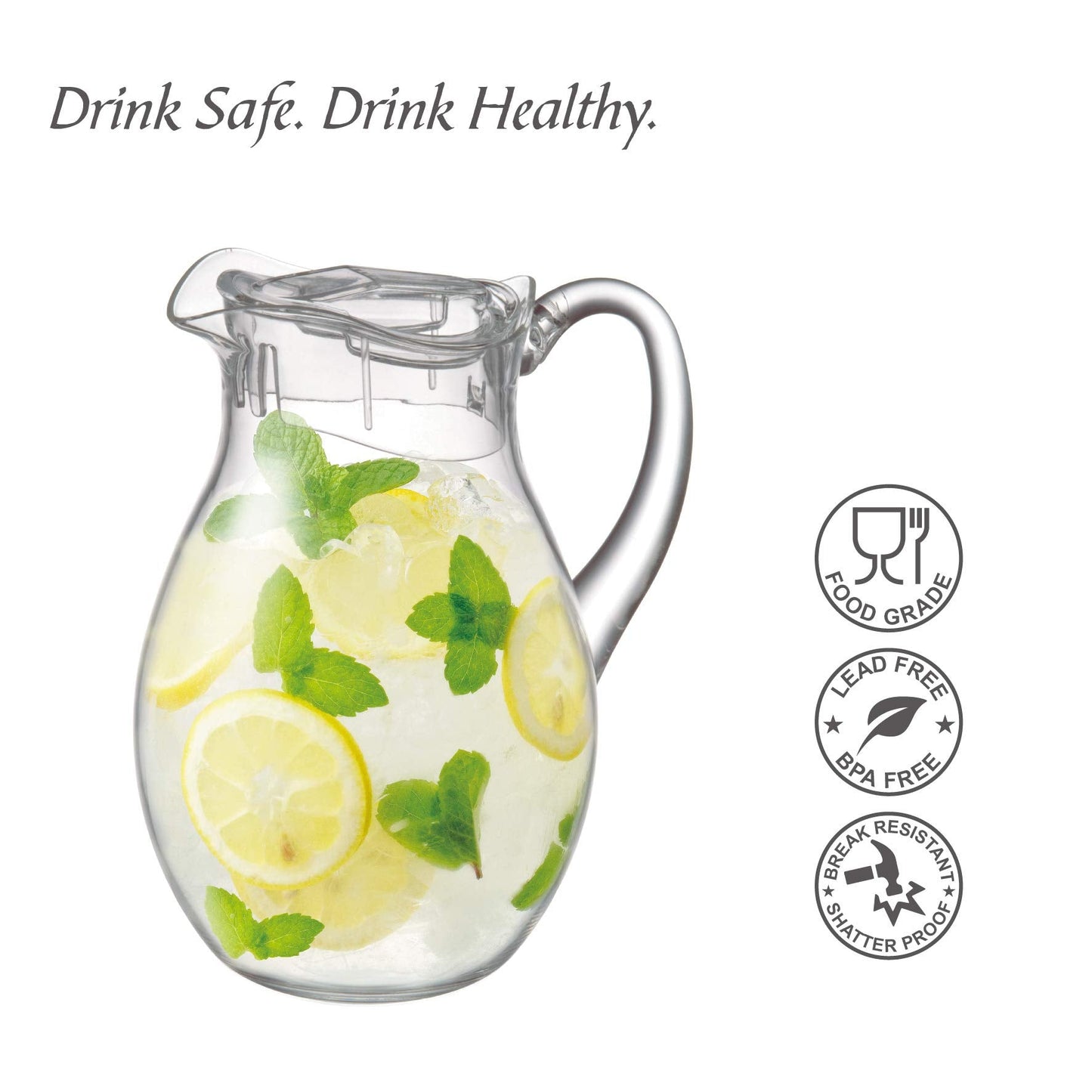 Amazing Abby - Bubbly - Plastic Pitcher (64 oz, 2 Quart), Clear Water Pitcher with Lid, Fridge Jug, BPA-Free, Shatter-Proof, Great for Iced Tea, Sangria, Lemonade, Juice, Milk, and More