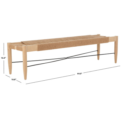 SAFAVIEH Home Collection Arcana Tropical Natural Jute Rope Sungkai Solid Wood Bench (Fully Assembled)