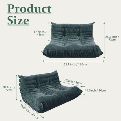 LineCrispton Bean Bag Chair for Adults – Loveseat Memory Foam Chair with Luxury Fabric, Compressed Sofa in a Box for Living Room, Bedroom & Home Office (Dark Green)