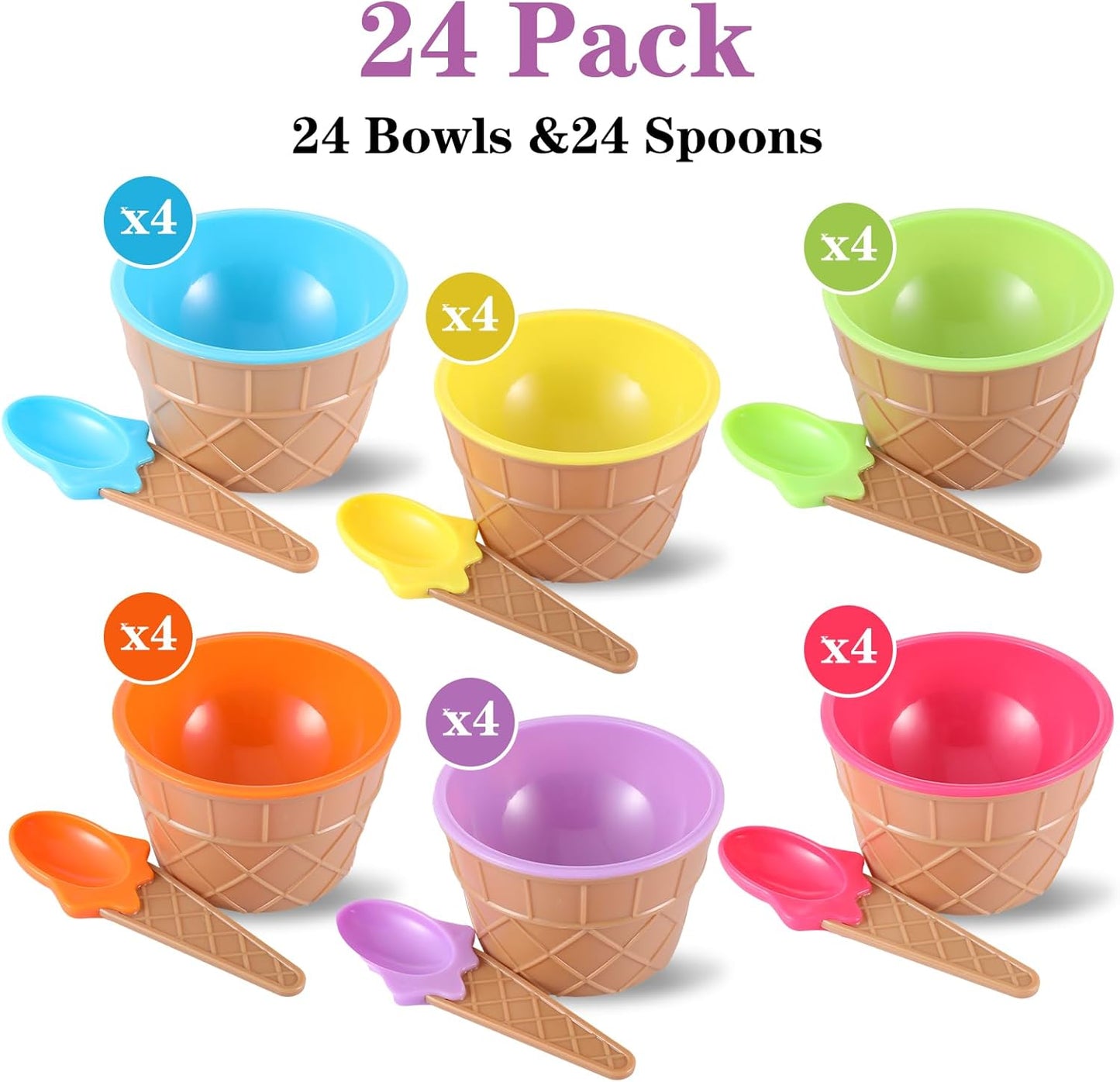 Direct Ice Cream Cups with Spoons, Large Plastic Dish with Spoon, Dessert Sundae Frozen Yogurt Bowls Set of 24