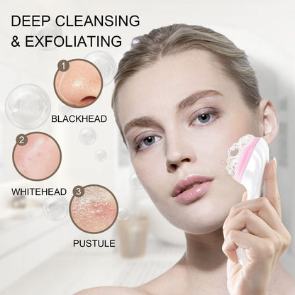 2 Pack Silicone Face Scrubber Exfoliating Brush, Manual Handheld Facial Cleansing Brush Blackhead Scrubber, Soft Bristles Waterproof for Face Skincare (Round-Pink)