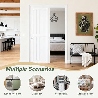 FREDBECK Sliding Closet Doors 48x80(Double 25inch),Bypass Barn Door with Hardware,for Bedroom,White,H Frame,Assemble Required