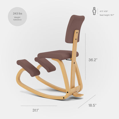 Varier Variable Plus Kneeling Chair with Backrest Brown/Mocha - Ergonomic Office Chair in Scandinavian Design, Active Sitting and Comfort