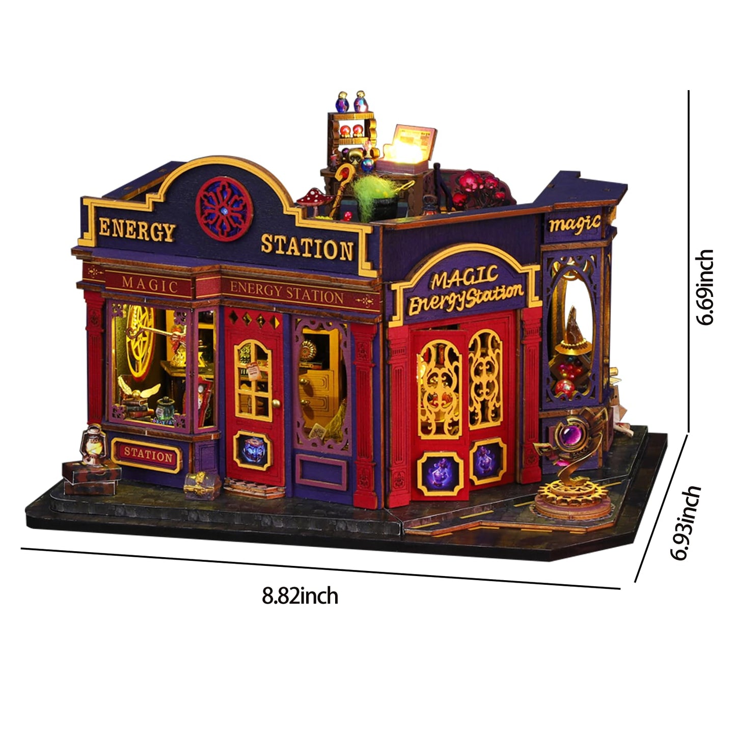 Plustopoy DIY Miniature House Kit: 3D Wooden Puzzle Miniature Kit with LED Light, Magic Station Tiny Model Mini House Building Kit for Adults Teens, Creative Gift Book Nook DIY Adults Craft Kits