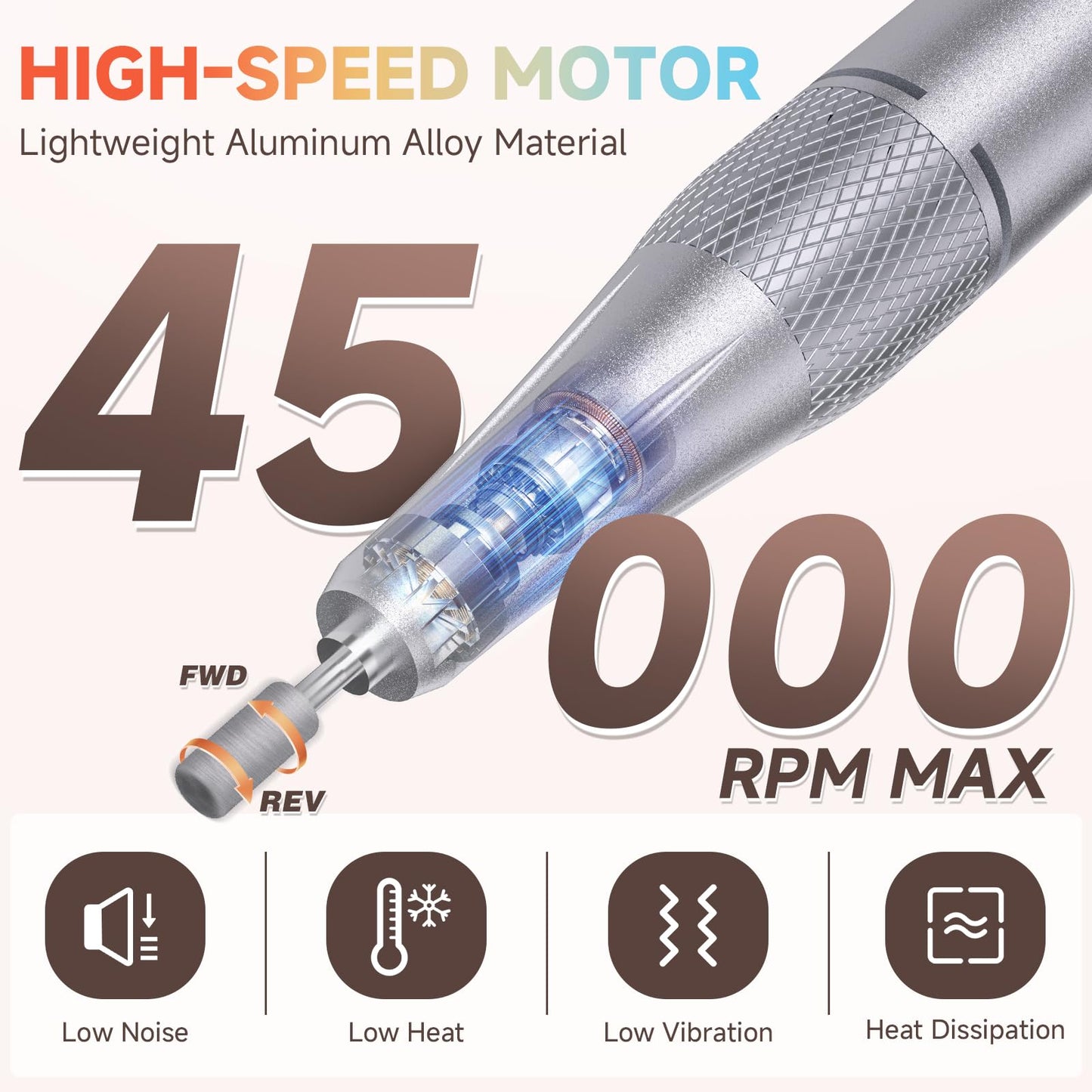 Nail Drill, Portable Electric Nail File 45000RPM, Rechargeable Nail Drill Professional with Bits & Base, for Acrylic Gel Nails, E-File Machine, Manicure Polishing, for Salon Home, White