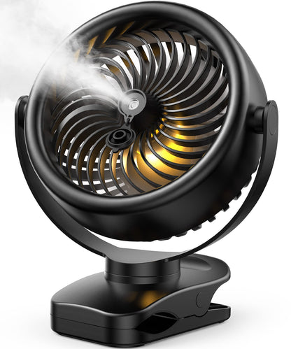 TYZU 7 Inch Portable Misting Fan 4000mAh Battery 360° Rotatable 130mlTank 4 Speeds and Timer, Fan for Baby, Office,Travel,Treadmill, Outdoors Camping,Golf Cart
