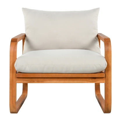 Merax Outdoor 4-Piece Acacia Wood Conversation Set - Patio 2-Seat Loveseat Sofa w/Coushion, 2 Armchair and Square Coffee Table for Backyard, Lawn, Balcony, Beige + Natural