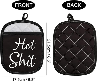 Funny Oven Pads Pot Holder with Pocket, Hot Shit Humor Gift for Baker