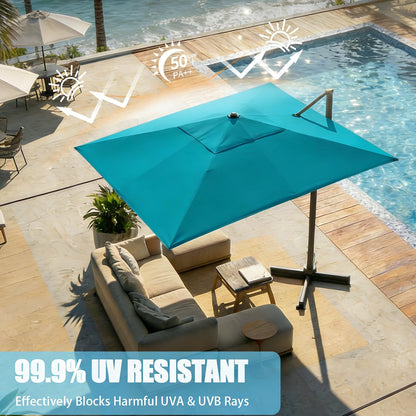 GarveeLife Large Cantilever Patio Umbrella, 10 ft X 10 ft Heavy Duty Aluminum Cantilever Offset Outdoor Umbrella with 360-Degree Rotation for Backyard, Deck, Pool (Turquoise Blue)